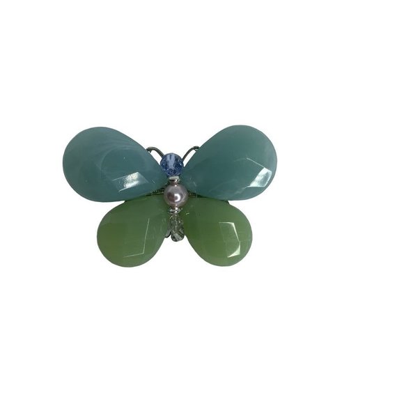 Vintage Faceted Blue Green Acrylic Butterfly Brooch 2" Silvertone Dimensional - Picture 2 of 6